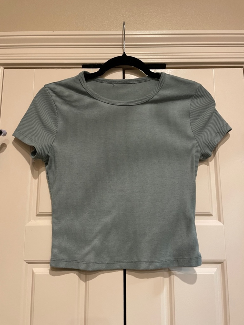 Women's Ribbed Short Sleeve Crop Top - Sage Green